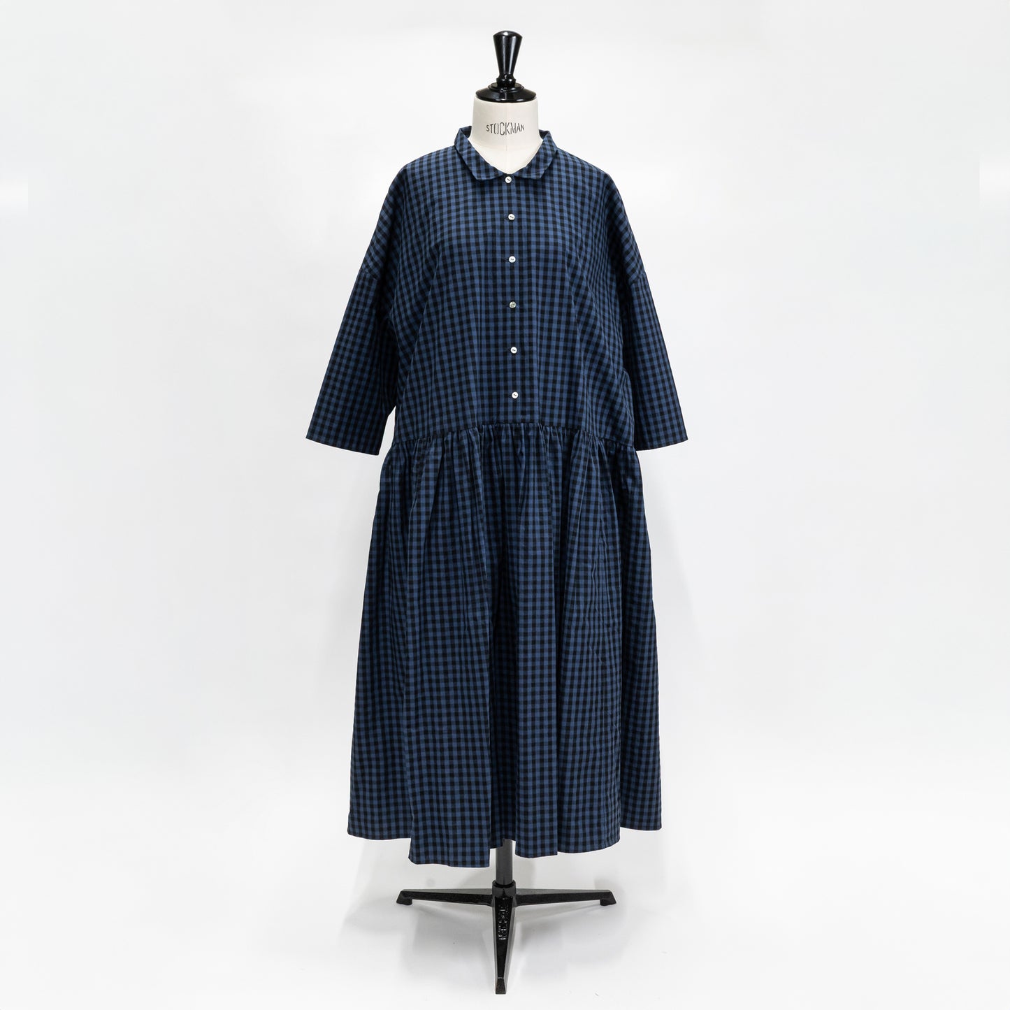 【CHECK&STRIPE(チェック&ストライプ)】小さな衿のローウエストワンピース 「コットンパピエ」 ギンガムチェック