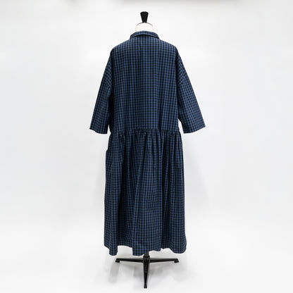 【CHECK&STRIPE(チェック&ストライプ)】小さな衿のローウエストワンピース 「コットンパピエ」 ギンガムチェック