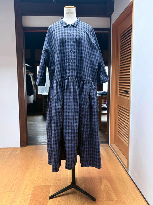 【CHECK&STRIPE(チェック&ストライプ)】小さな衿のローウエストワンピース 「コットンパピエ」 ギンガムチェック