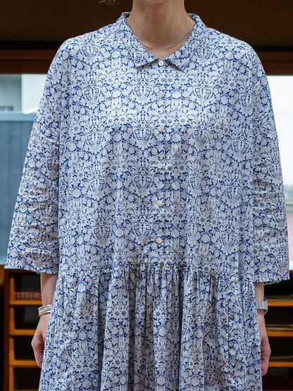 【CHECK&STRIPE(チェック&ストライプ)】小さな衿のローウエストワンピース リバティ Mortimer