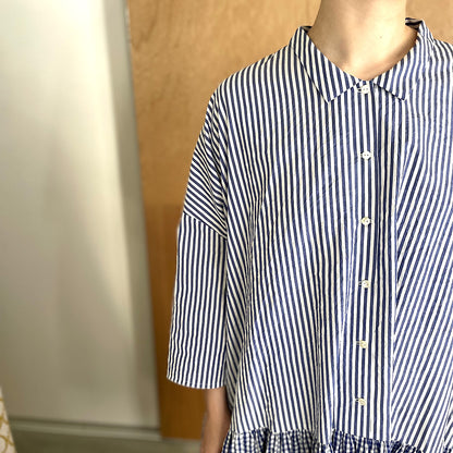 【CHECK&STRIPE(チェック&ストライプ)】小さな衿のローウエストワンピース 「sunny days stripe×sunny days check」