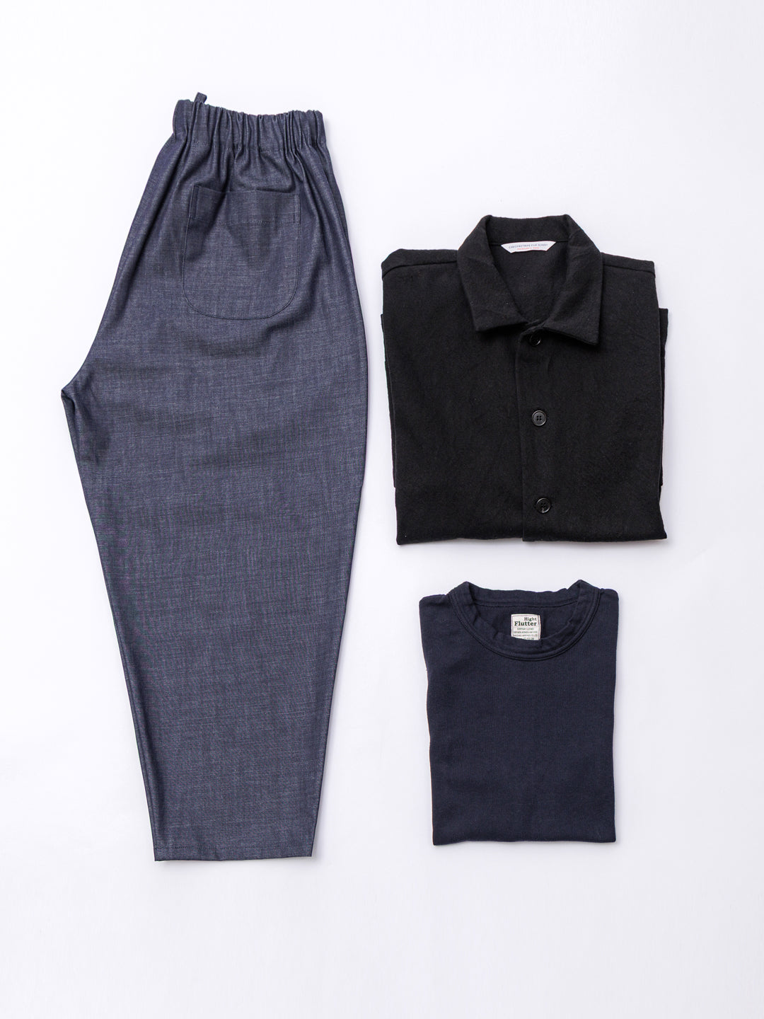 CHECK&STRIPE(チェック&ストライプ)】シンプルテーパードパンツ デニム