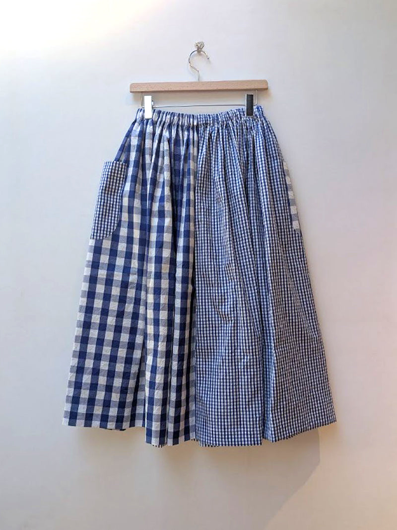 【CHECK&STRIPE(チェック&ストライプ)】3枚はぎのギャザースカート ストライプ×チェック