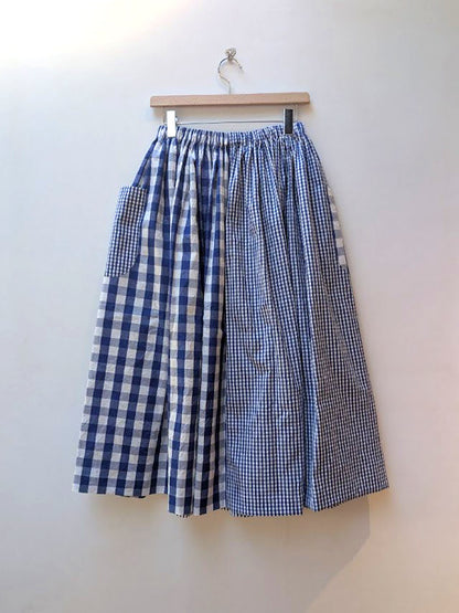 【CHECK&STRIPE(チェック&ストライプ)】3枚はぎのギャザースカート ストライプ×チェック