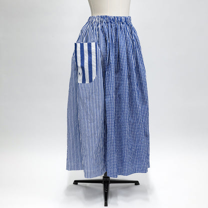 【CHECK&STRIPE(チェック&ストライプ)】3枚はぎのギャザースカート チェック×ストライプ×太ストライプ
