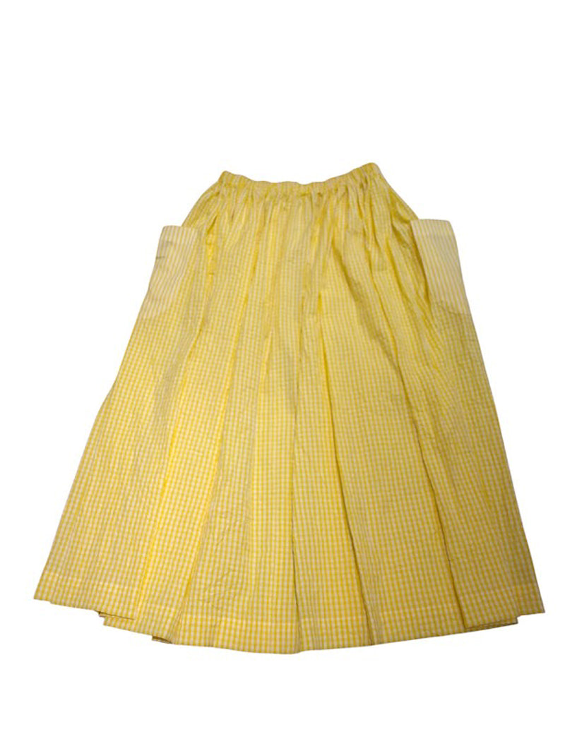 【CHECK&STRIPE(チェック&ストライプ)】3枚はぎのギャザースカート ストライプ×チェック（イエロー）