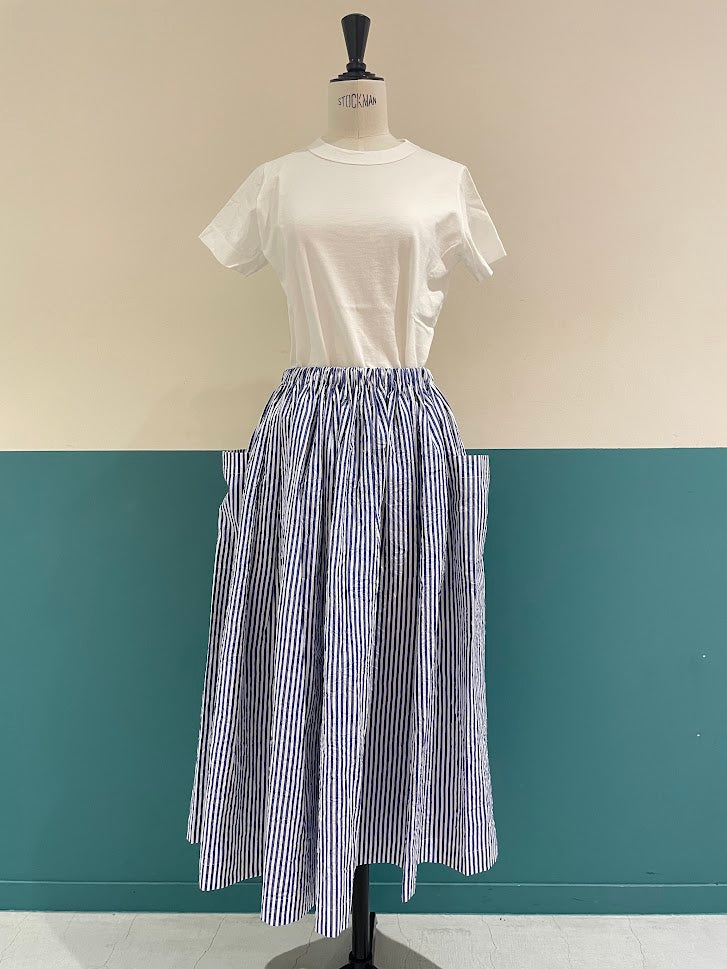 【CHECK&STRIPE(チェック&ストライプ)】3枚はぎのギャザースカート ストライプ