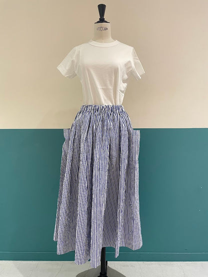 【CHECK&STRIPE(チェック&ストライプ)】3枚はぎのギャザースカート ストライプ