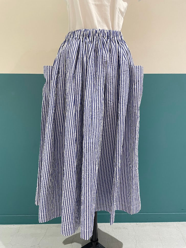 【CHECK&STRIPE(チェック&ストライプ)】3枚はぎのギャザースカート ストライプ