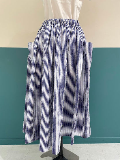 【CHECK&STRIPE(チェック&ストライプ)】3枚はぎのギャザースカート ストライプ