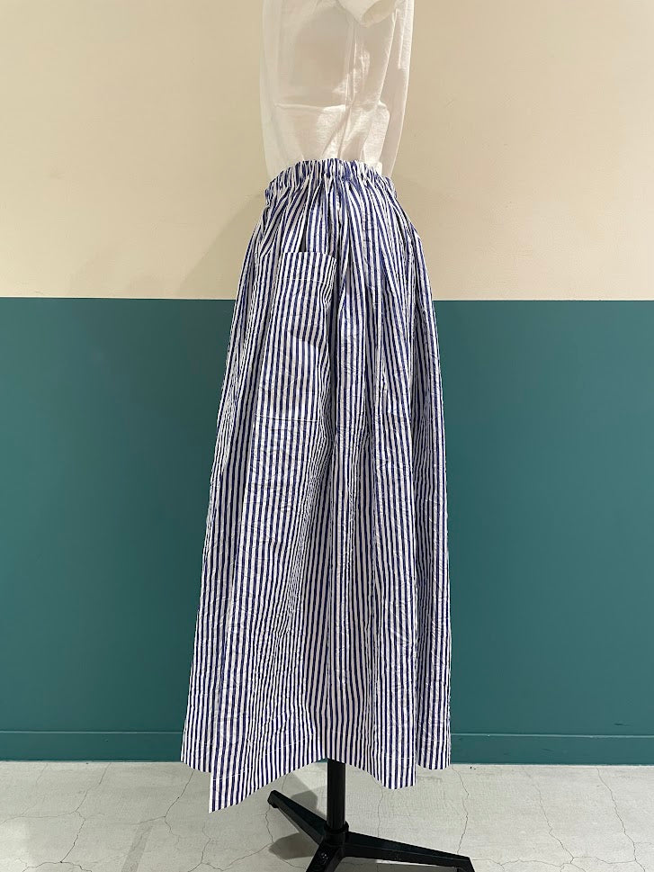 【CHECK&STRIPE(チェック&ストライプ)】3枚はぎのギャザースカート ストライプ