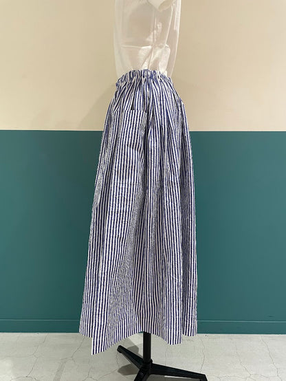 【CHECK&STRIPE(チェック&ストライプ)】3枚はぎのギャザースカート ストライプ