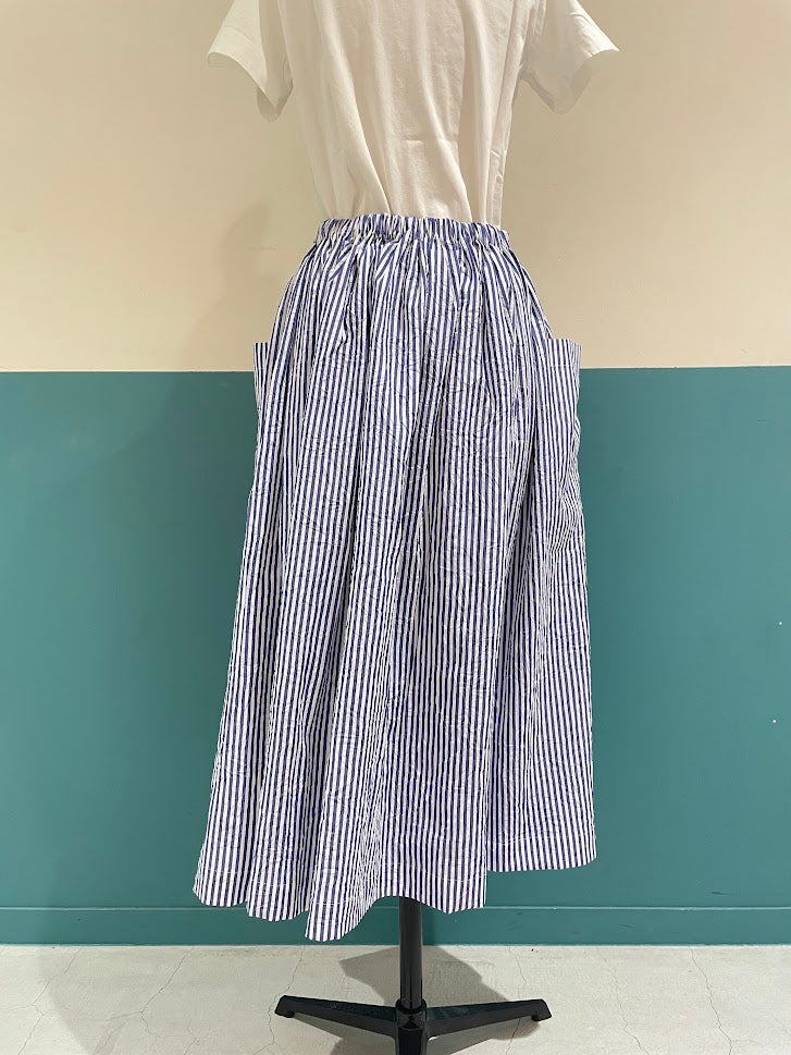 【CHECK&STRIPE(チェック&ストライプ)】3枚はぎのギャザースカート ストライプ