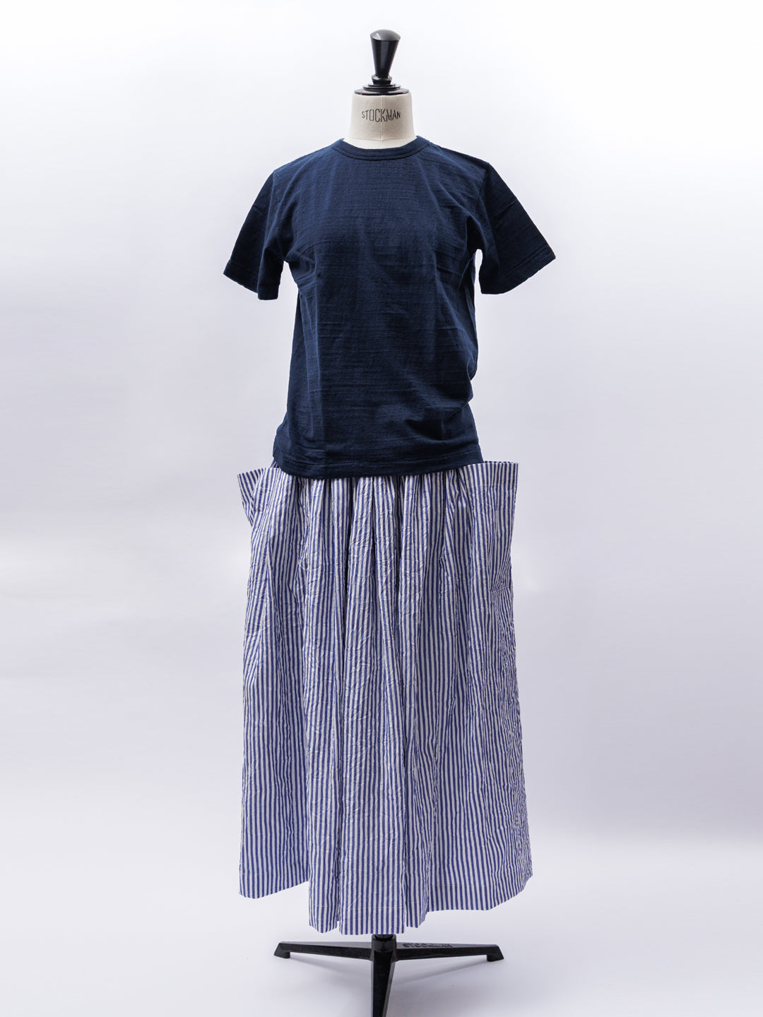 【CHECK&STRIPE(チェック&ストライプ)】3枚はぎのギャザースカート ストライプ