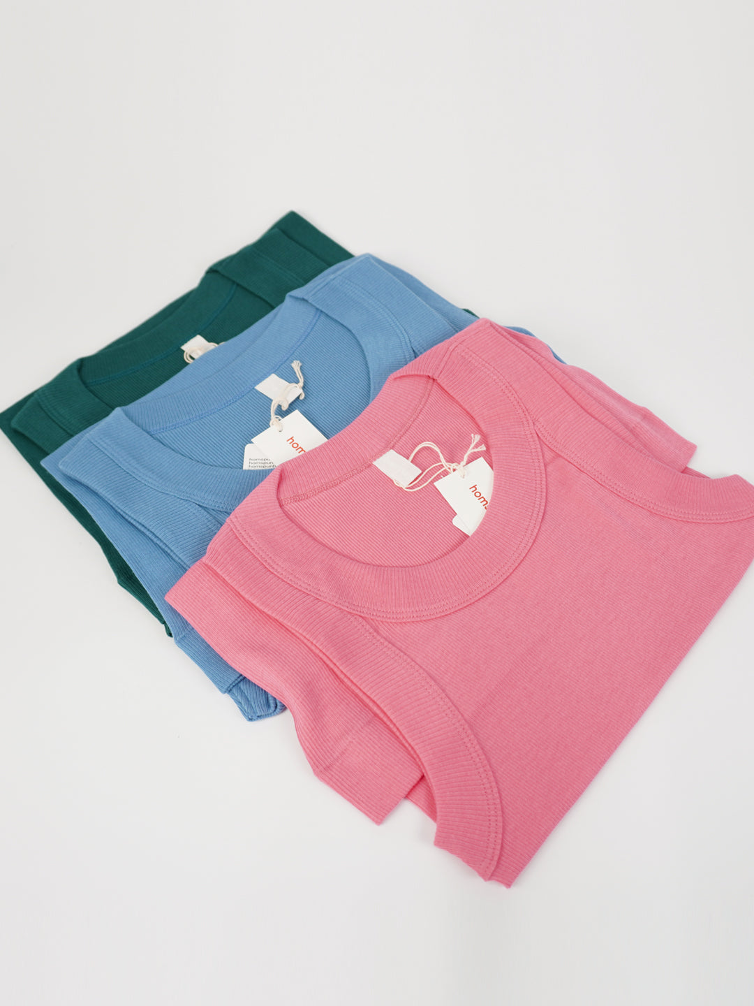 【homspun (ホームスパン) 】40／1丸胴テレコノースリーブ　PO