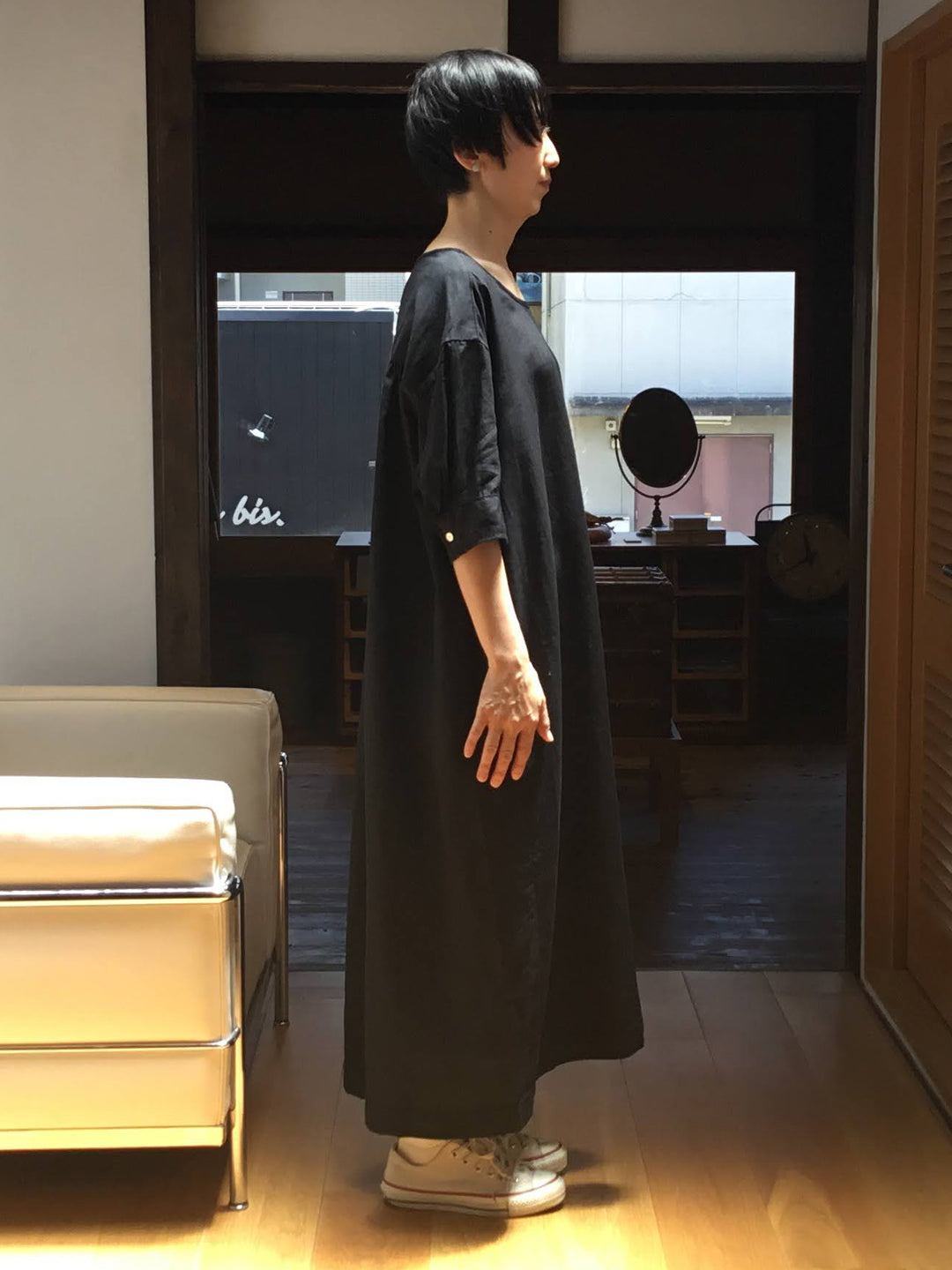 【homspun (ホームスパン) 】リネンバイオ半袖ワンピース