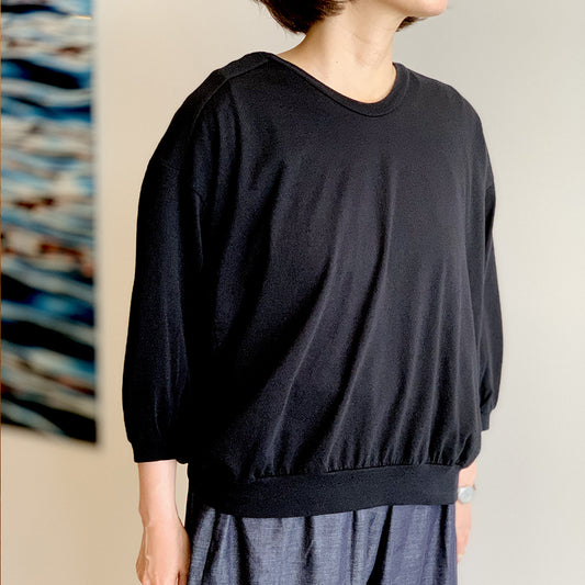 【homspun (ホームスパン) 】30／1天竺六分袖VネックPO