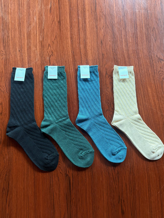 【homspun (ホームスパン) 】シルケットコットン斜めリブソックス